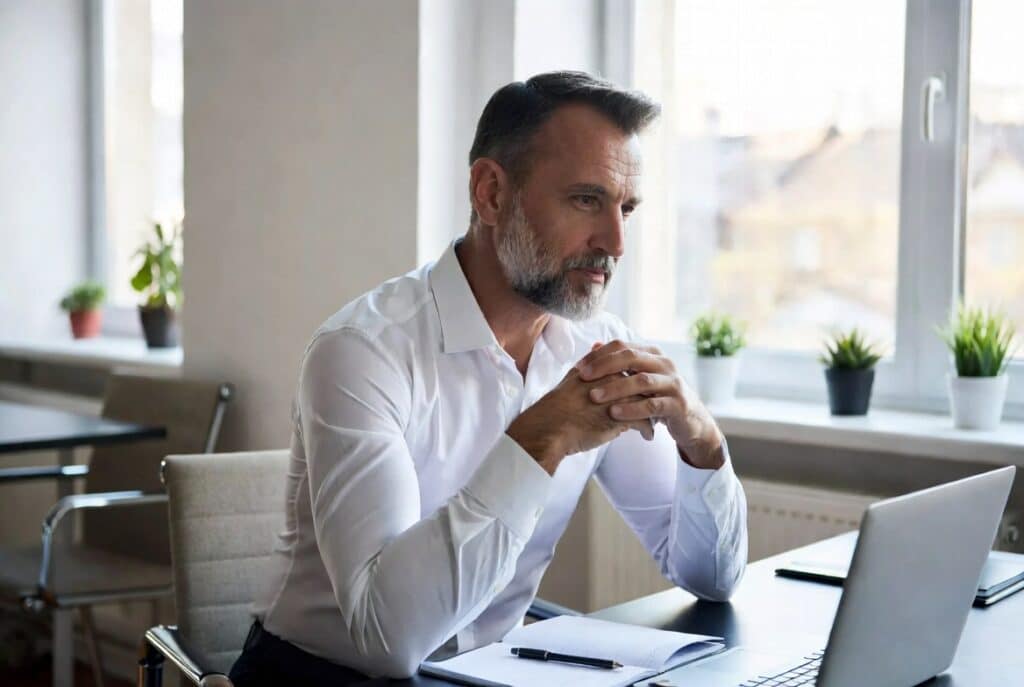 adult adhd confident professional man managing focus at desk
